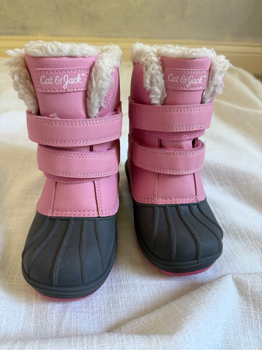 Cat & Jack Pink and Gray Snow Boots with Faux Fur Trim
